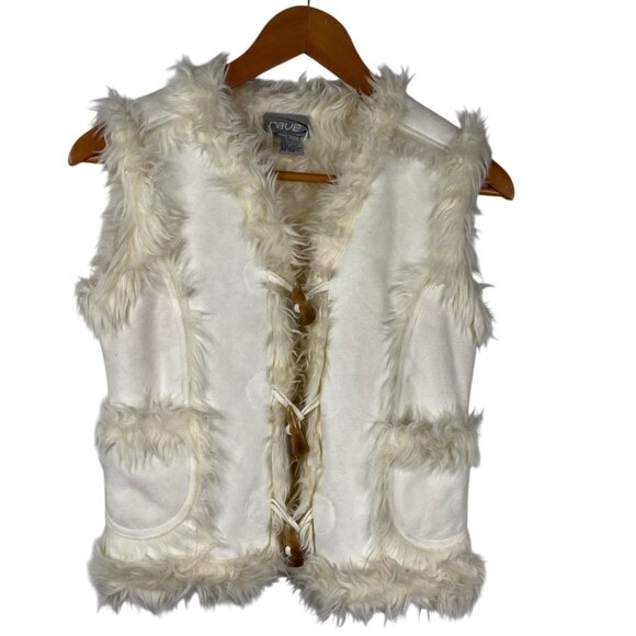 Rave Faux Suede Fur Lined 90's Y2K Festival Toggle Button Vest White Size S - Picture 2 of 14